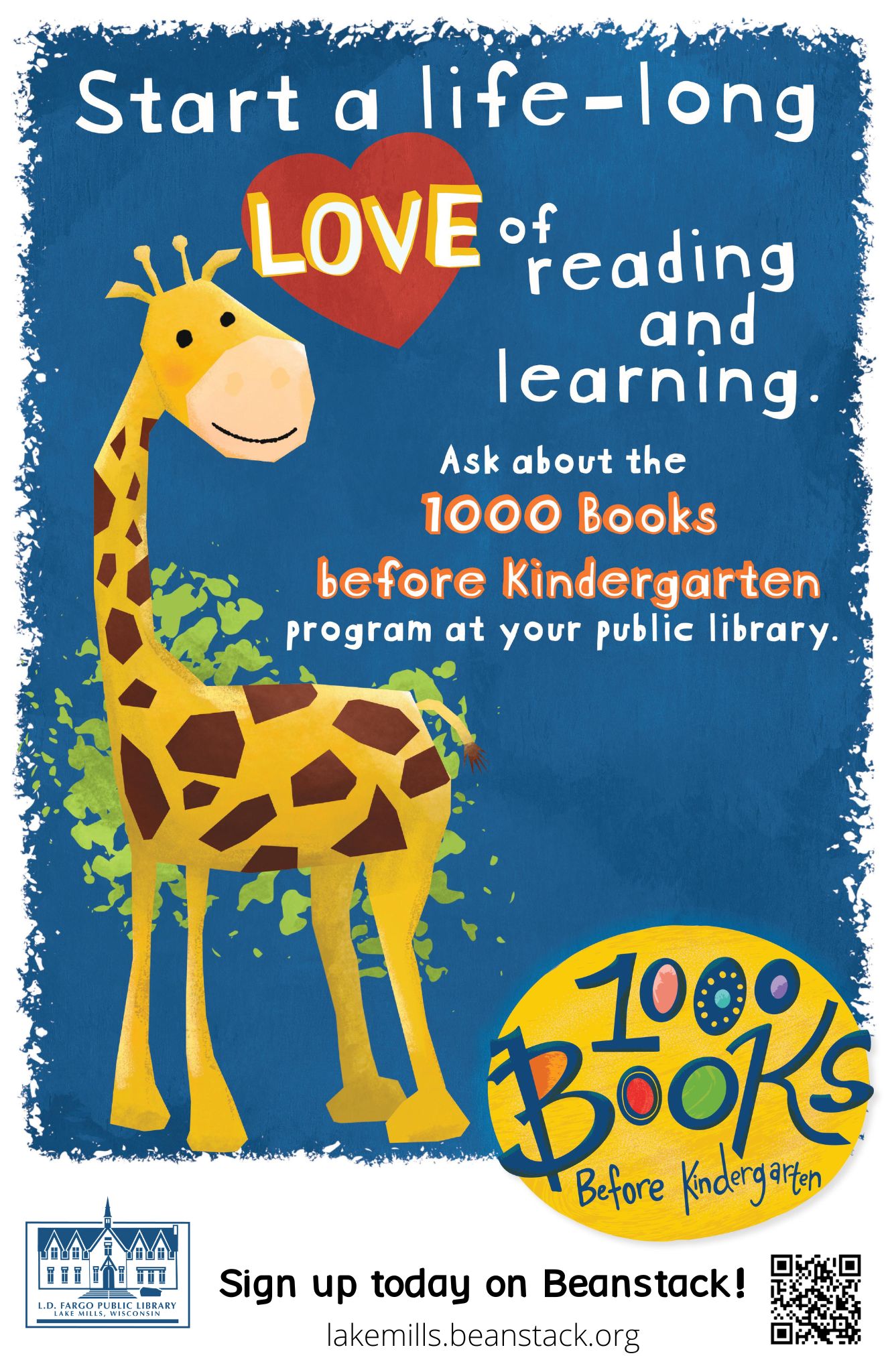 1000 Books Before Kindergarten!  Sign up on Beanstack today!