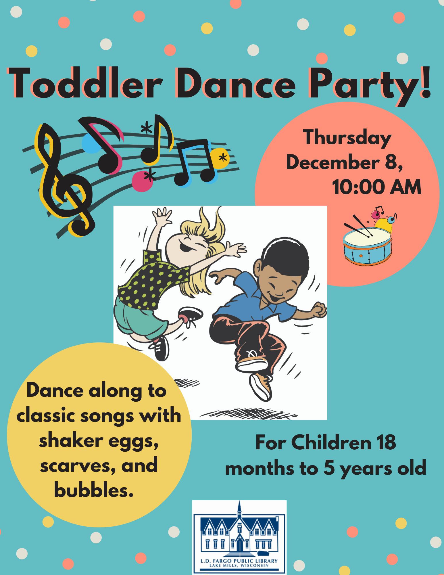Toddler Dance Party.  Thursday December 8, 10:00 AM.
