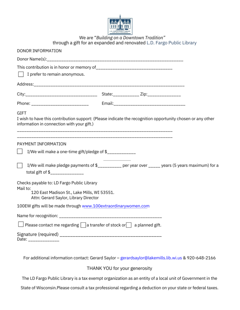 Library Capital Campaign Pledge Form